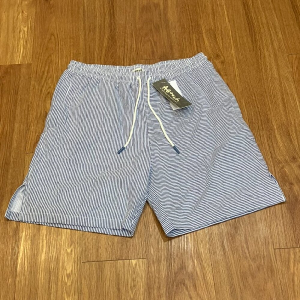 AGTAWH Men Trunks Blue Heaven Stripes Drawstring Size L